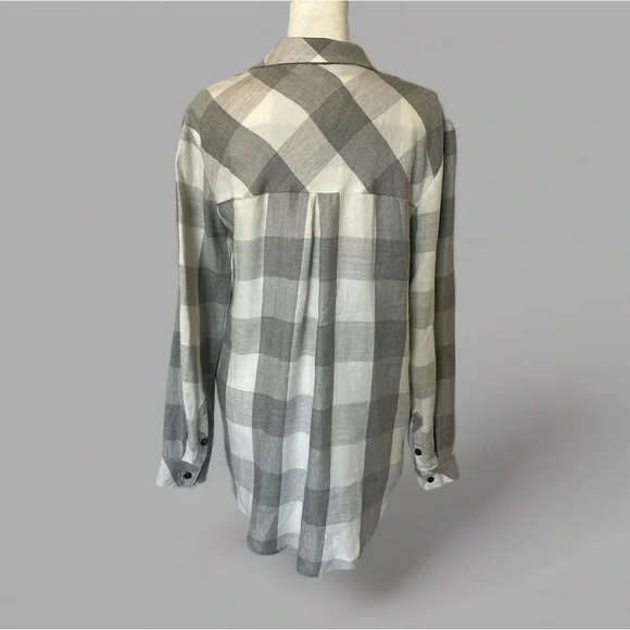 Amaryllis Gray Plaid Flannel Shirt with Crochet Detail - Picture 9 of 9
